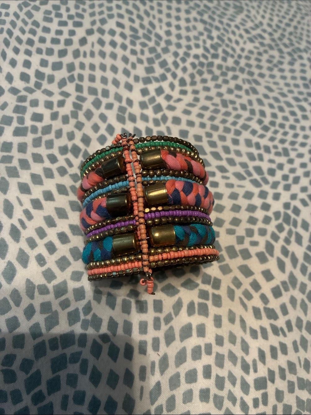 Colorful Multi-Strand Beaded Wrap Bracelet - Pink, Blue, Green